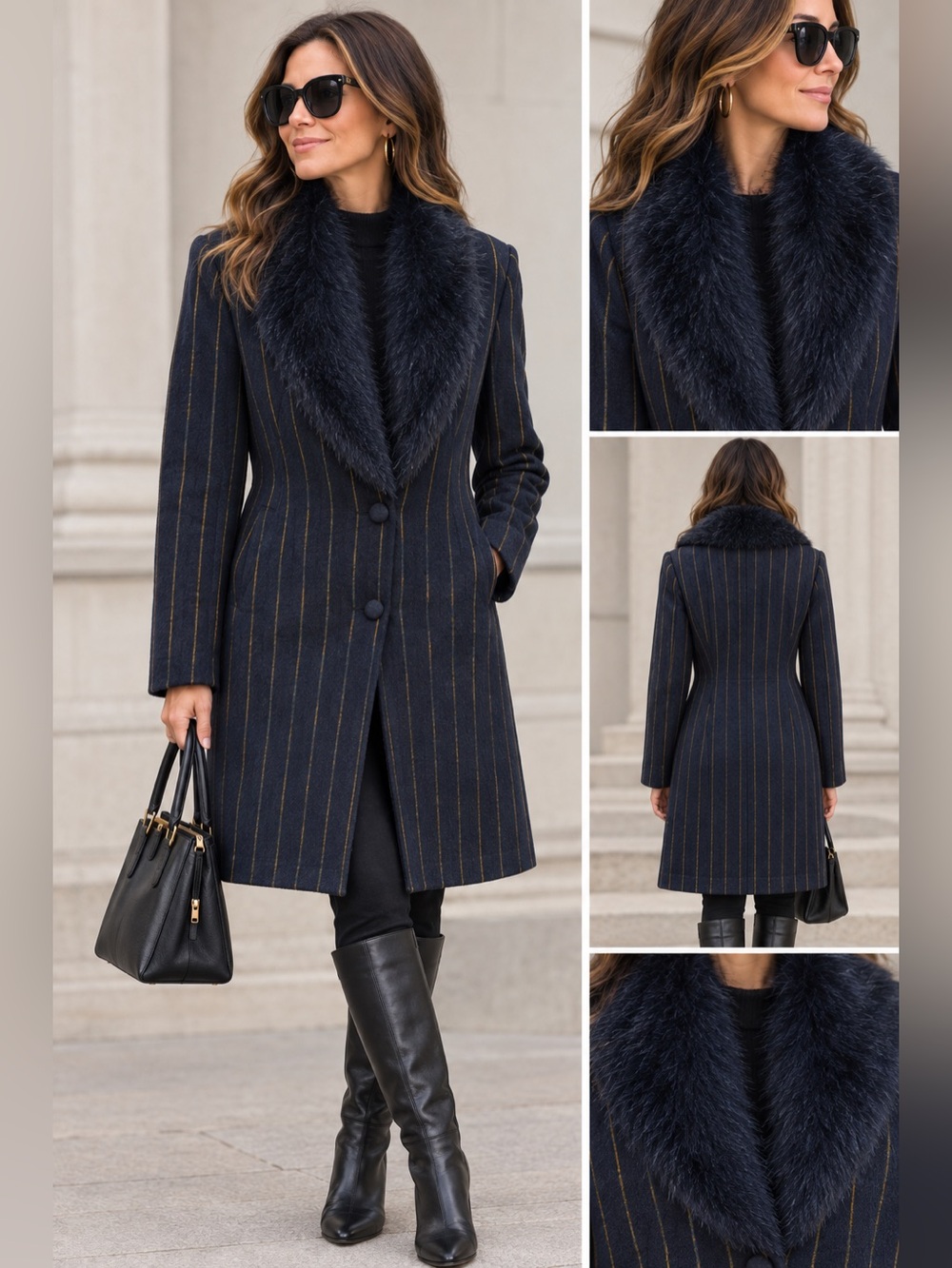 Vintage Y2K Wilson's Leather Navy Blue Coat Penny Lane Boho Glam